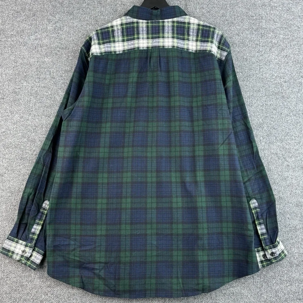 L.L.Bean Flannel Shirt Mens XXL T Green Black Watch Patchwork Plaid Cotton NWT